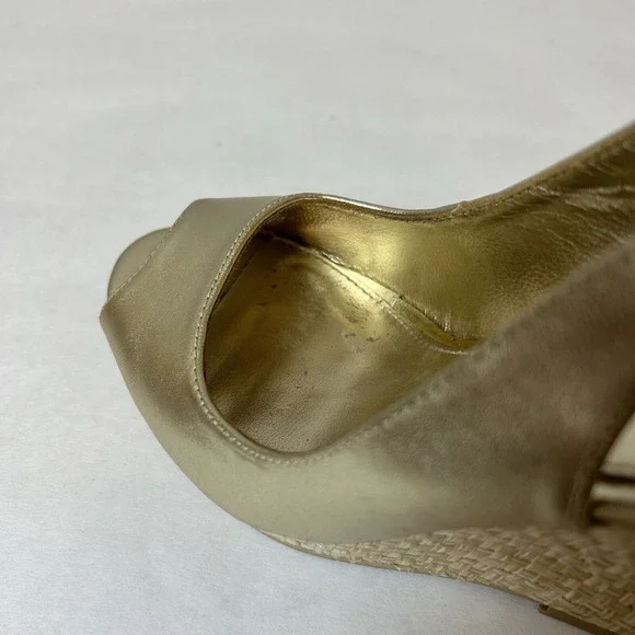 Lilly Pulitzer Shoes Womens 5.5 Gold Sandals Wedge Heels Slingback Kristen - Picture 10 of 15